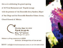 Invitation to Opening of Vitral Restaurant, San Diego